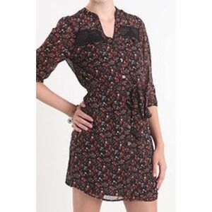 Black Poppy M Floral Button Up‎ Dress Dark Fairy Cottage Core Semi Sheer Crochet